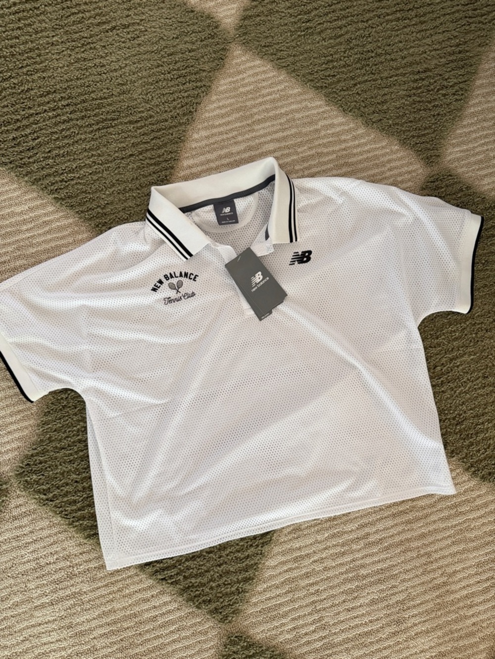 New Balance White Polo with Black Trim Kids Shirt